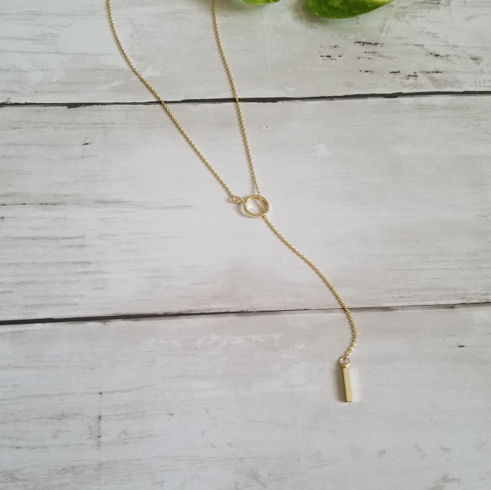 Gold Delicate Slider Minimalist Bar Necklace